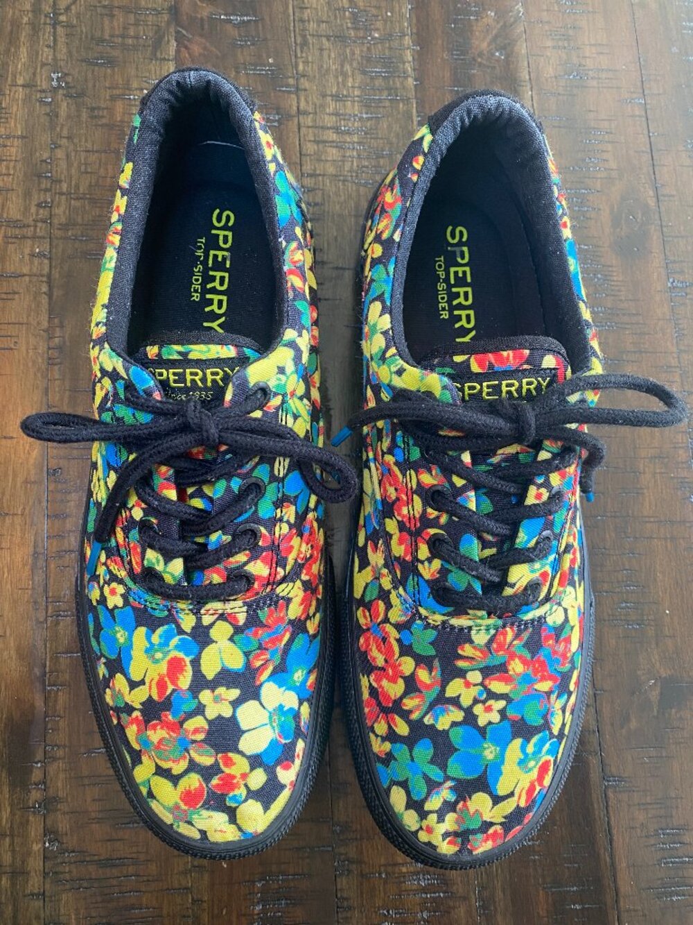 Sperry Top-Sider Striper II CVO Mens Size 10.5 Black Floral Canvas Sneakers